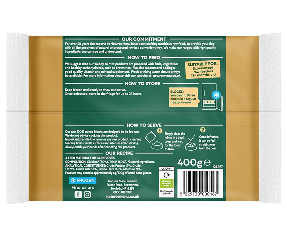 Natures Menu 100% Chicken & Tripe Block