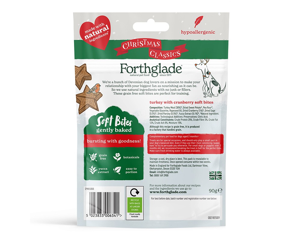 Forthglade Soft Bites Christmas Dog Training Treats Turkey & Cranberry