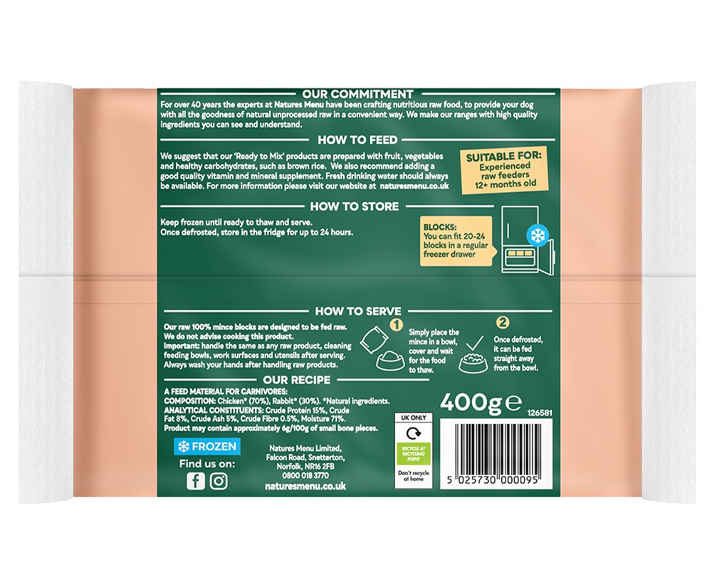 Natures Menu 100% Chicken & Rabbit Block