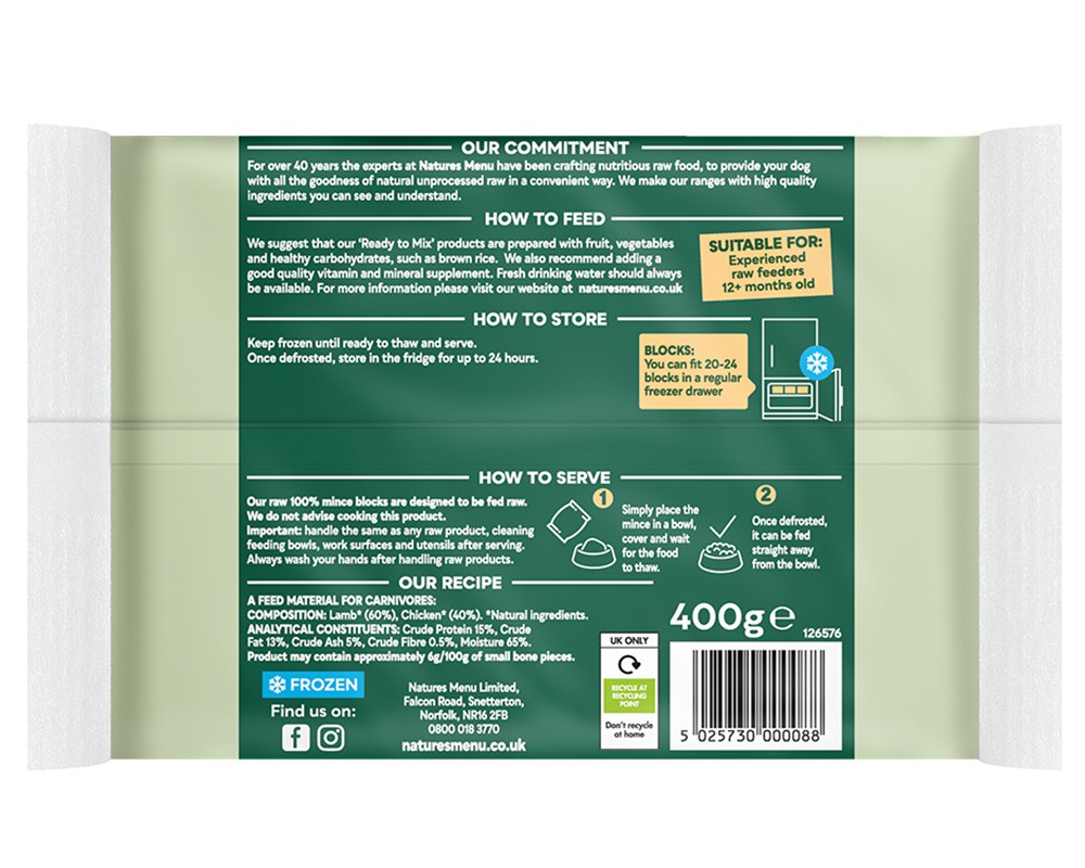 Natures Menu 100% Lamb & Chicken Block